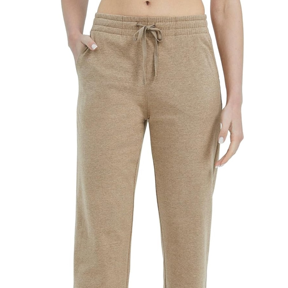 Willit Women's Cotton Sweatpants Open Bottom Straight Leg Lounge Pants Large Tan